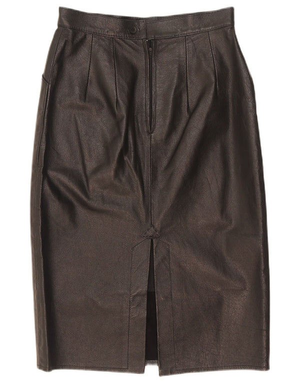 Vintage Womens Midi Leather Skirt W25 XS Black