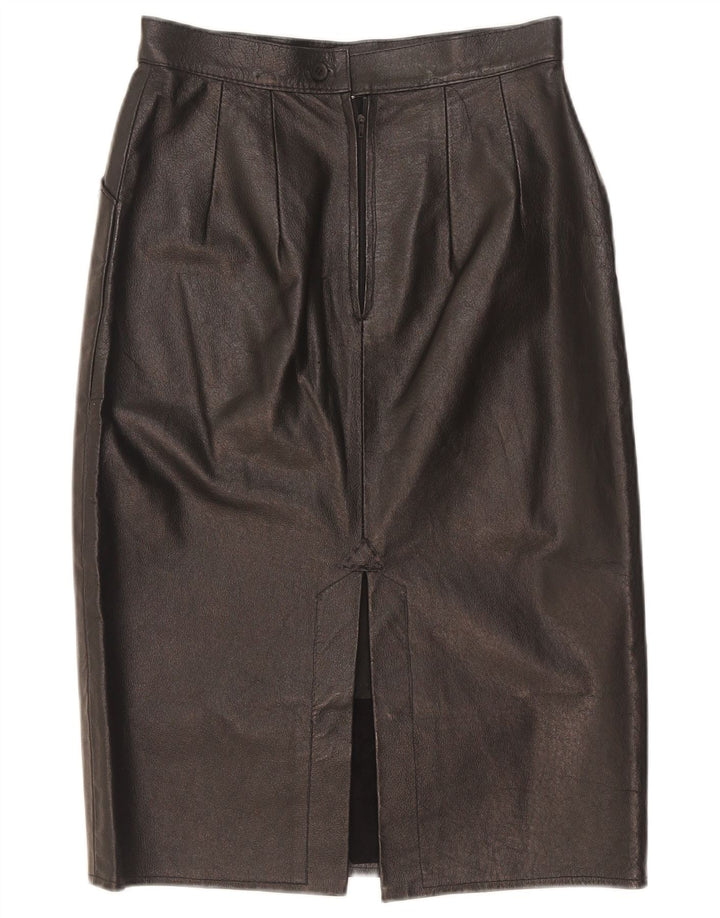 Vintage Womens Midi Leather Skirt W25 XS Black