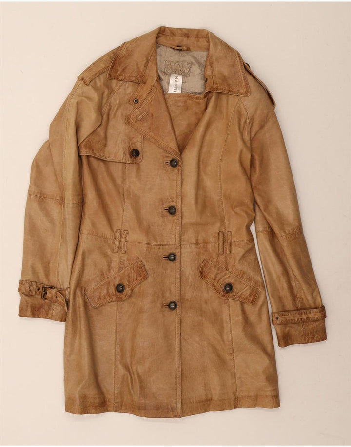 MAURITIUS Womens Leather Coat EU 38 Medium Brown Leather