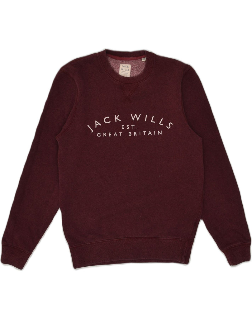 JACK WILLS Mens Graphic Sweatshirt Jumper Small Maroon Cotton | Vintage Jack Wills | Thrift | Second-Hand Jack Wills | Used Clothing | Messina Hembry 