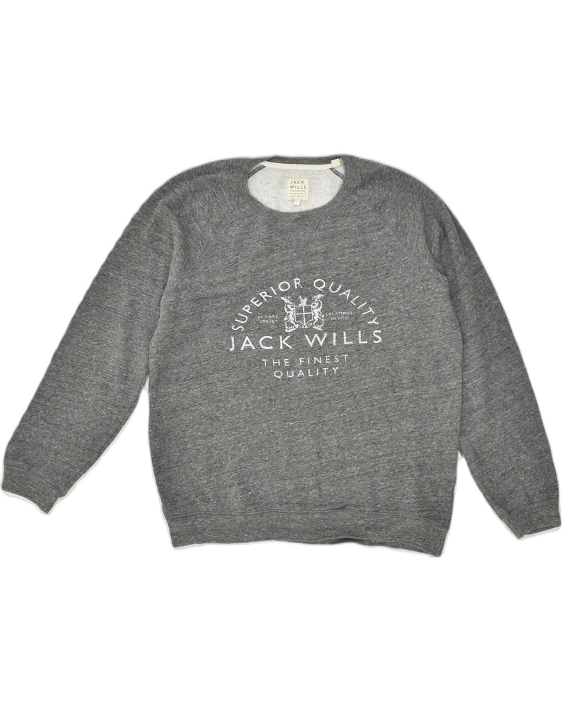 JACK WILLS Mens Graphic Sweatshirt Jumper Large Grey Flecked Cotton | Vintage Jack Wills | Thrift | Second-Hand Jack Wills | Used Clothing | Messina Hembry 