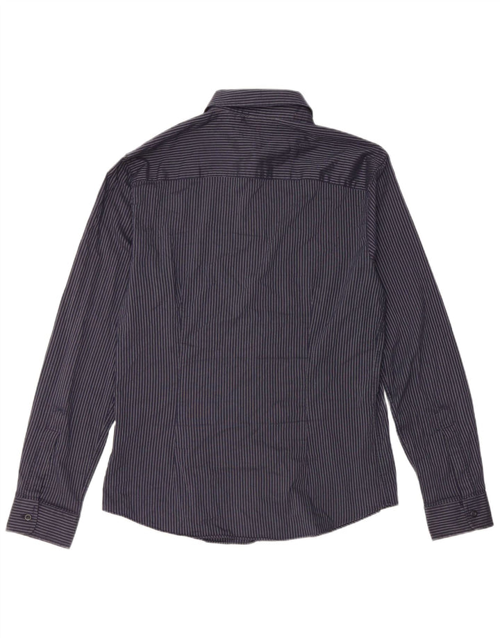 Armani Mens Checked  Regular Fit Shirt Large Navy Blue Striped Polyester