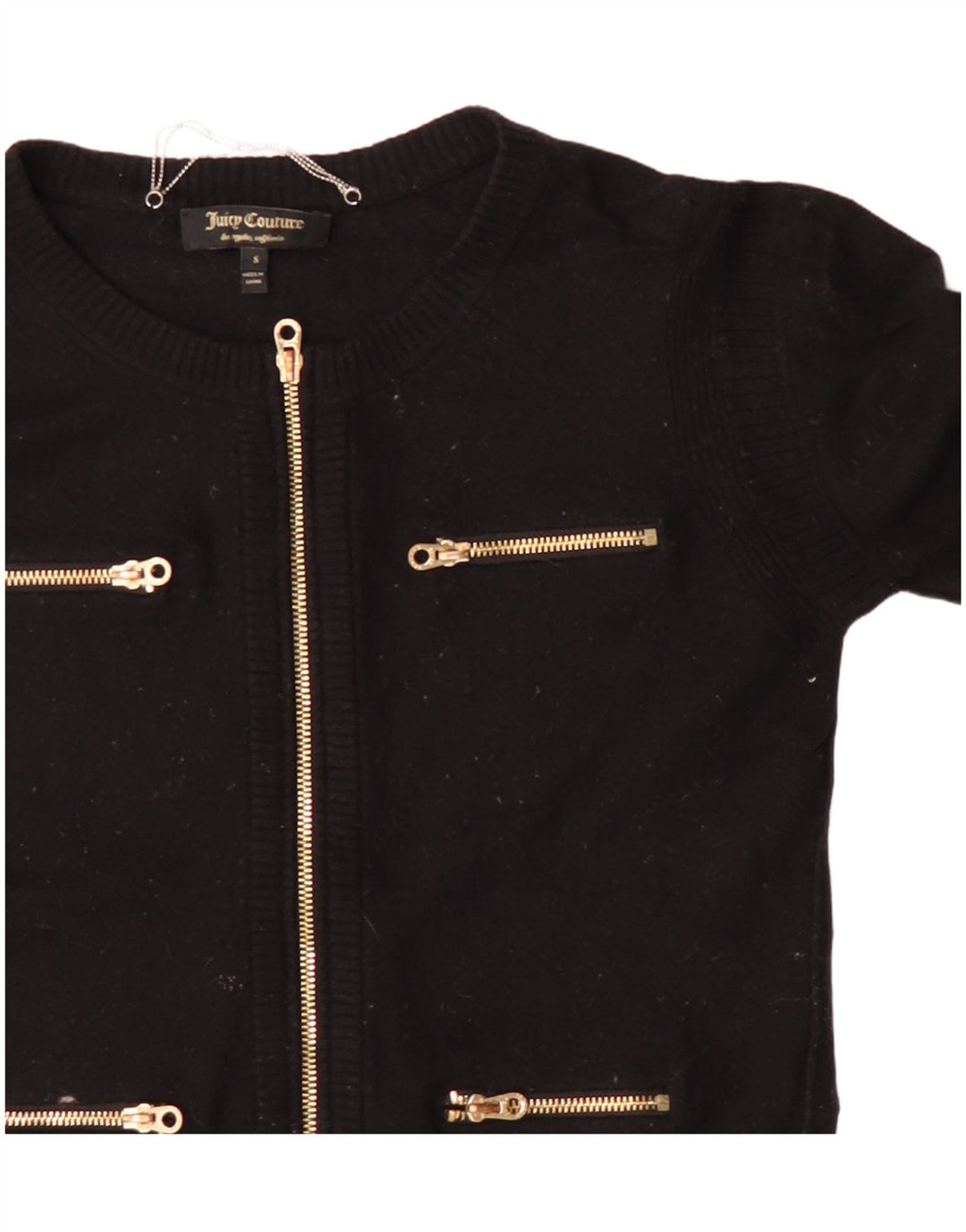 Juicy Couture Womens Crop Cardigan Sweater UK 10 Small Black Wool