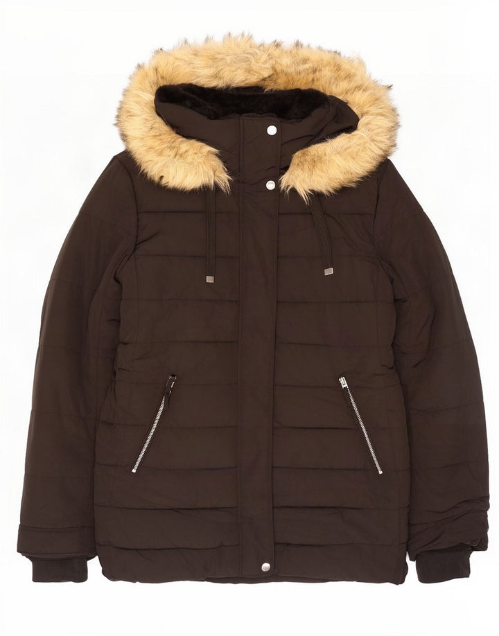 Zara Womens Hooded Padded Jacket UK 20 2XL Black Polyester
