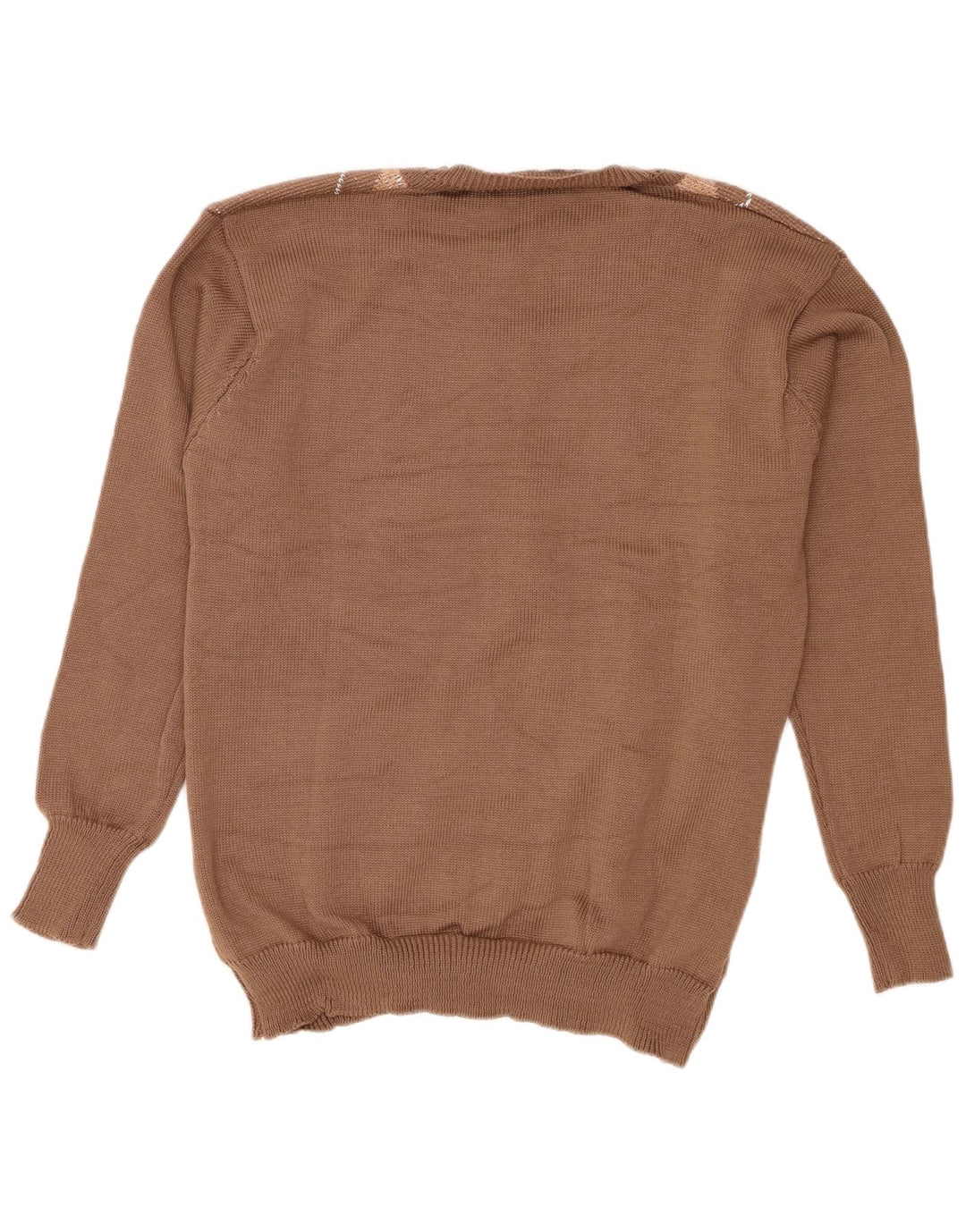 Vintage Womens V-Neck Jumper Sweater Large Brown Argyle/Diamond Polyester