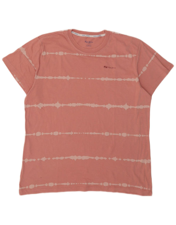 PEPE Jeans Mens Regular T-Shirt Top XL Pink Striped Cotton