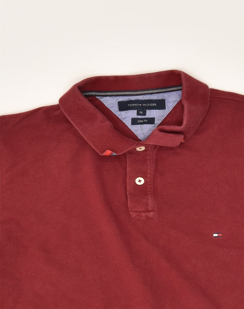 TOMMY HILFIGER Mens Slim Fit Polo Shirt XL Burgundy Cotton | Vintage Tommy Hilfiger | Thrift | Second-Hand Tommy Hilfiger | Used Clothing | Messina Hembry 