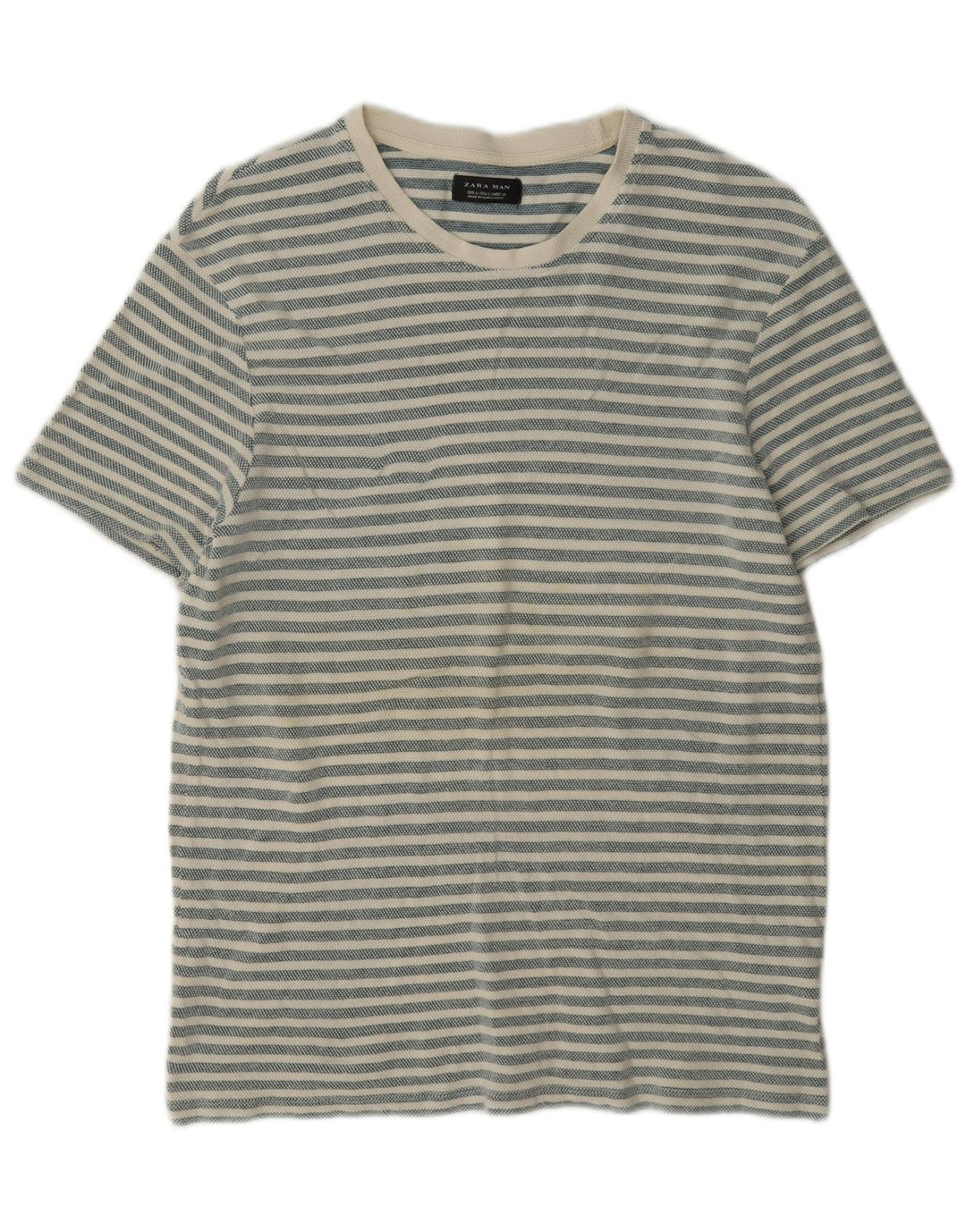 Zara Mens T-Shirt Top Large Grey Striped Cotton