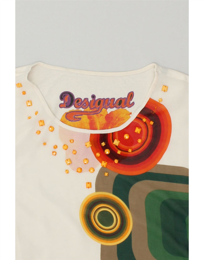 DESIGUAL Womens Graphic T-Shirt Top UK 18 XL Off White | Vintage Desigual | Thrift | Second-Hand Desigual | Used Clothing | Messina Hembry 
