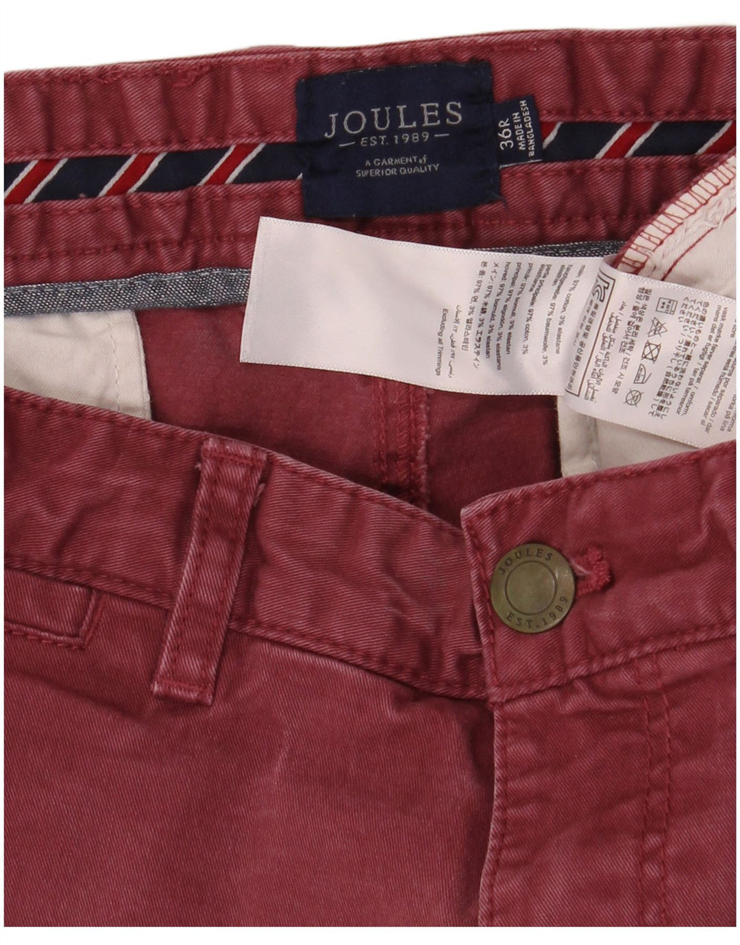 JOULES Mens Slim Chino Trousers W36 L32 Burgundy Cotton