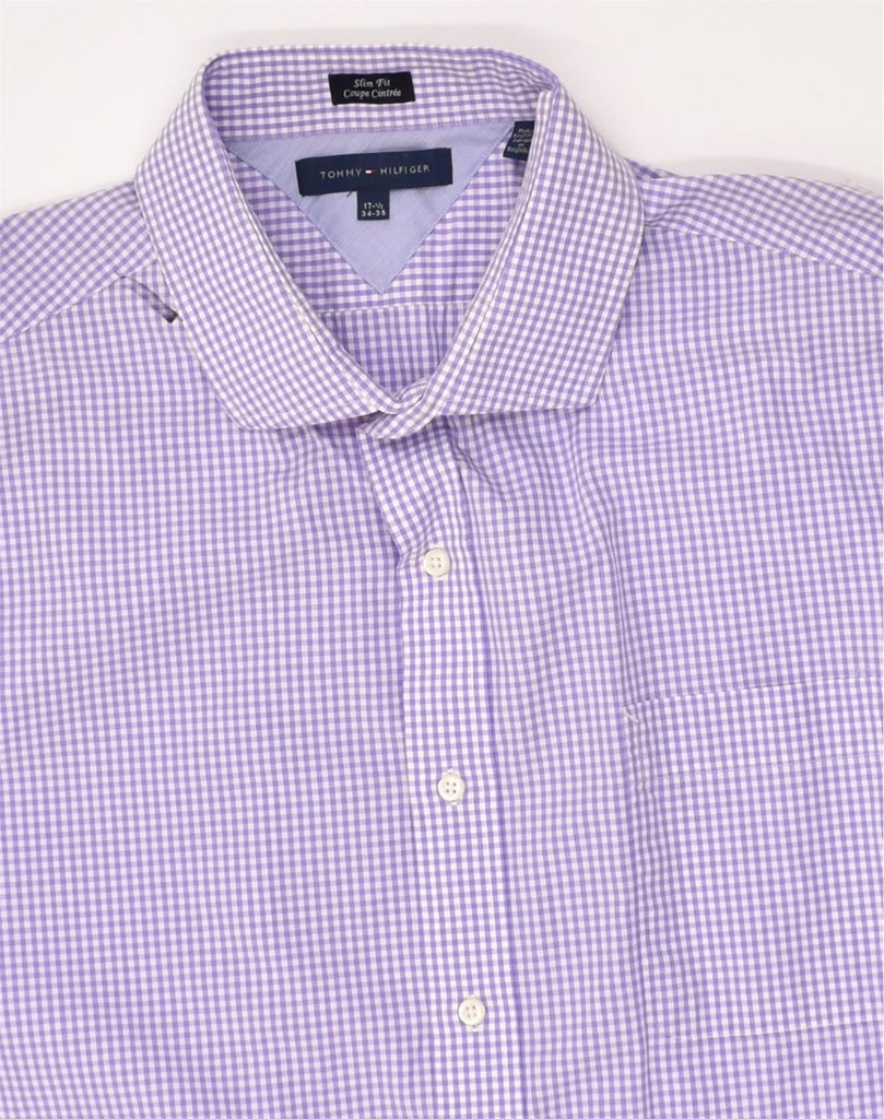 TOMMY HILFIGER Mens Slim Fit Shirt Size 17 1/2 XL Purple Gingham Cotton | Vintage Tommy Hilfiger | Thrift | Second-Hand Tommy Hilfiger | Used Clothing | Messina Hembry 