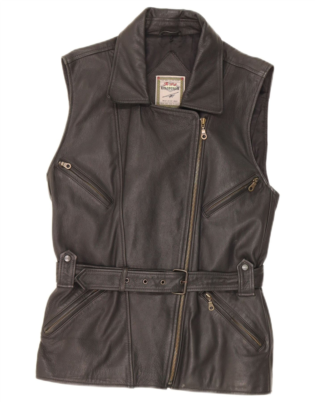 Vintage Womens Leather Gilet EU 38 Medium Black