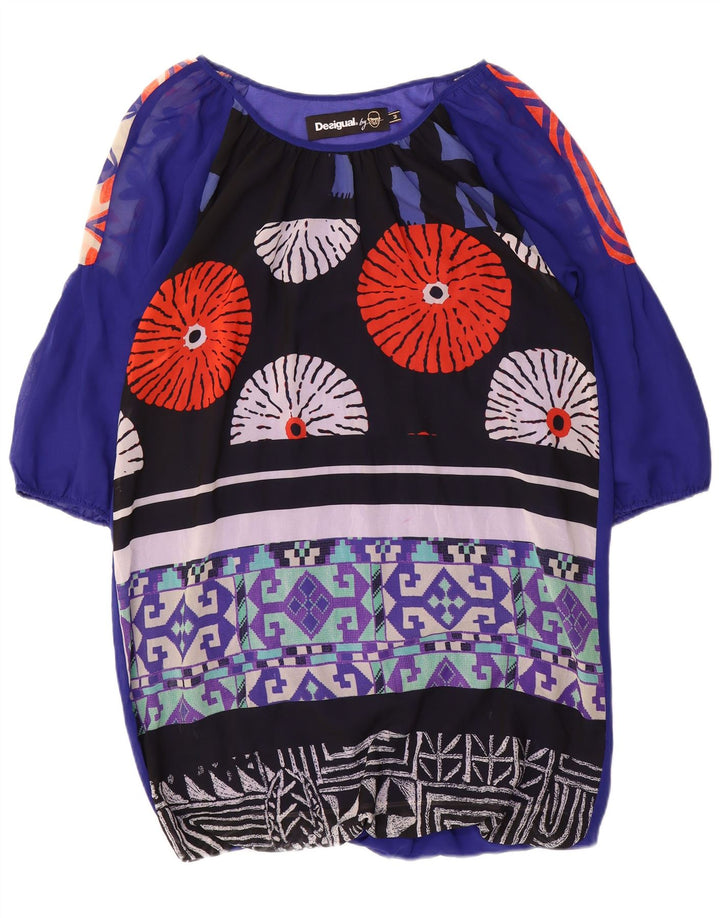 Desigual Womens Graphic 3/4 Sleeve Kaftan Dress UK 14 Medium Blue Patchwork