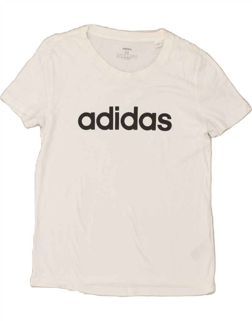 ADIDAS Womens Graphic T-Shirt Top UK 12/14  Medium White Cotton | Vintage Adidas | Thrift | Second-Hand Adidas | Used Clothing | Messina Hembry 