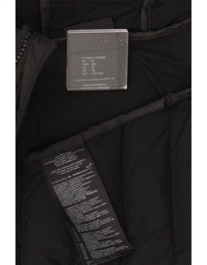 Jack Wolfskin Womens Hooded Padded Jacket UK 18 XL Black Polyamide