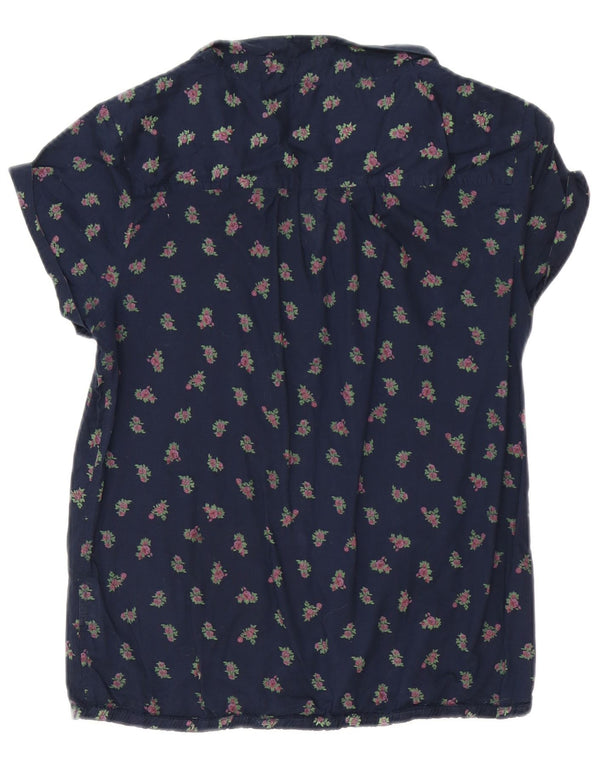 Converse Womens Short Sleeve Shirt UK 10 Small Navy Blue Floral Cotton