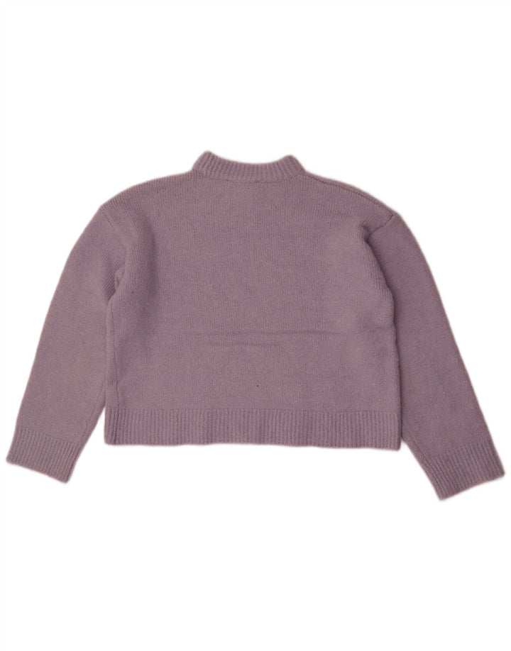 Zara Womens Crop Crew Neck Jumper Sweater UK 14 Medium Purple Polyester