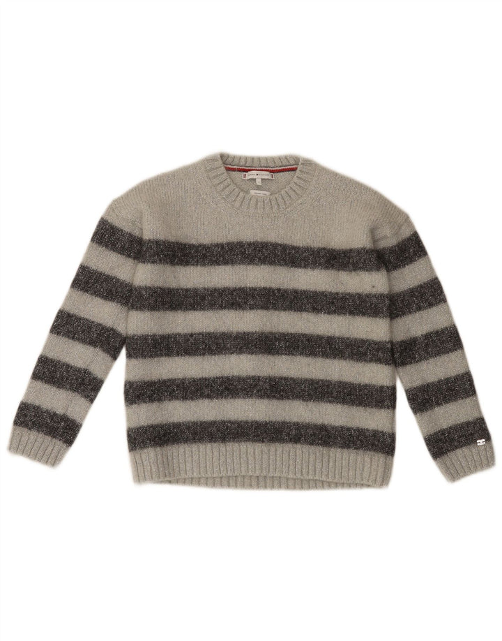 Tommy Hilfiger Womens Crew Neck Jumper Sweater UK 12 Medium Grey Striped