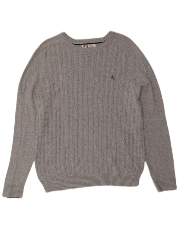 Penguin Mens Boat Neck Jumper Sweater Medium Grey Cotton