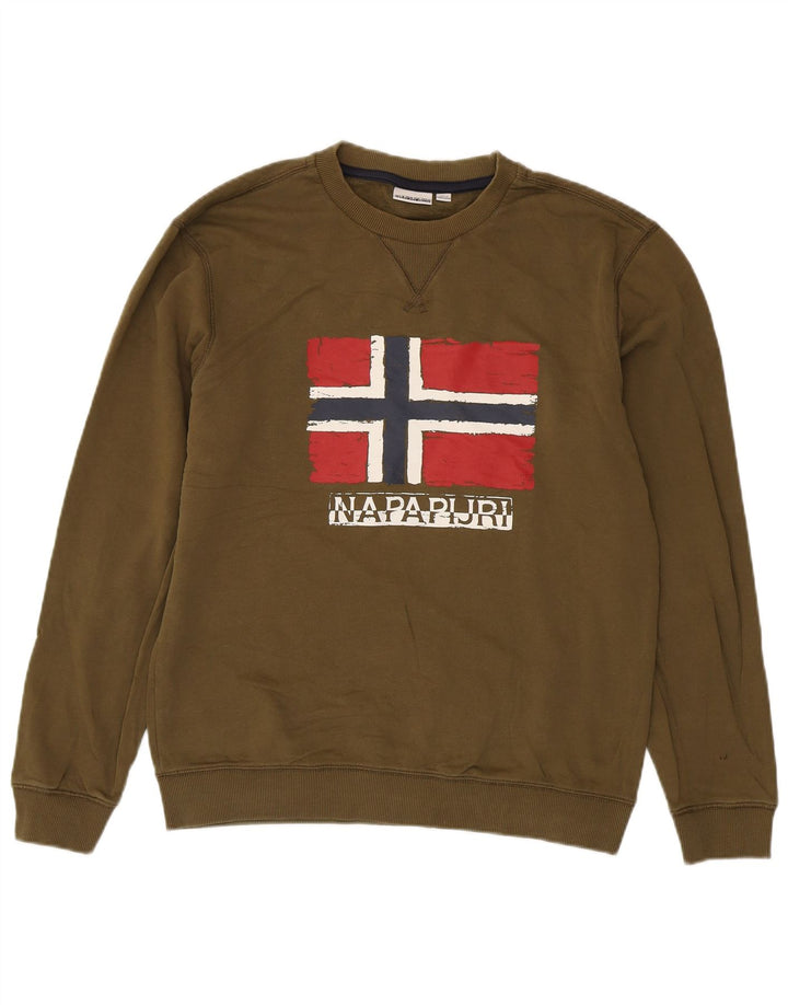Napapijri Mens Graphic Sweatshirt Jumper Large Khaki