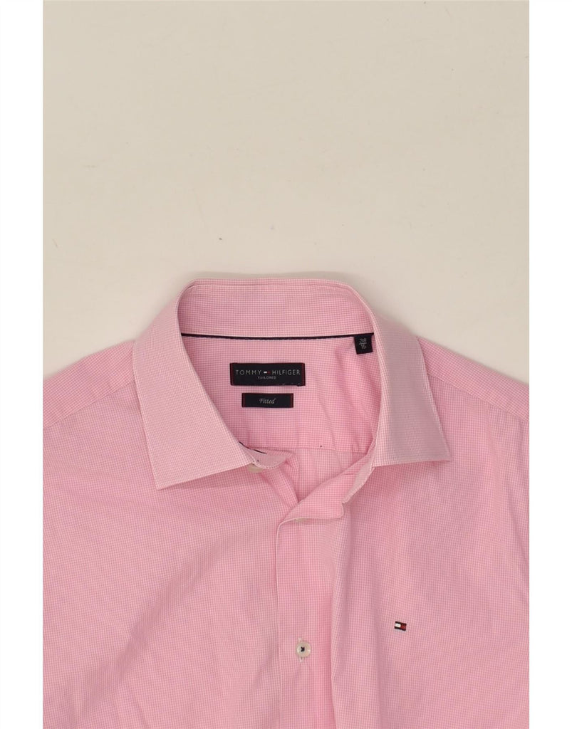 TOMMY HILFIGER Mens Fitted Short Sleeve Shirt UK 38 15 Medium Pink Check Vintage Tommy Hilfiger and Second-Hand Tommy Hilfiger from Messina Hembry 