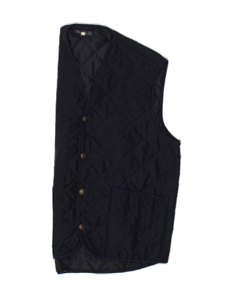 VINTAGE Mens Quilted Gilet UK 38 Medium Navy Blue Polyester Vintage Vintage and Second-Hand Vintage from Messina Hembry 