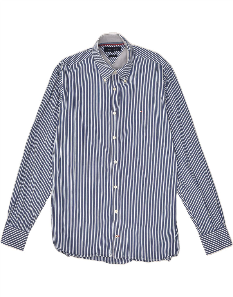 TOMMY HILFIGER Mens Custom Fit Shirt Medium Navy Blue Pinstripe Vintage Tommy Hilfiger and Second-Hand Tommy Hilfiger from Messina Hembry 