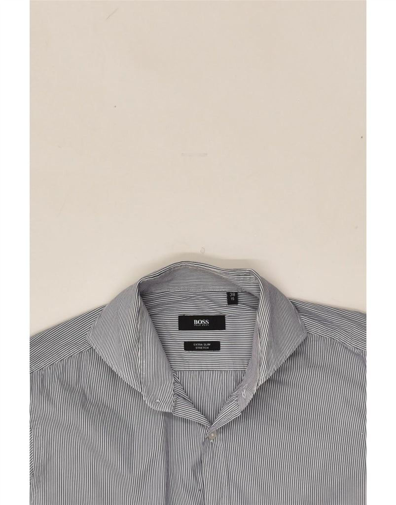 HUGO BOSS Mens Stretch Shirt Size 15 38 Medium Grey Striped Cotton | Vintage Hugo Boss | Thrift | Second-Hand Hugo Boss | Used Clothing | Messina Hembry 