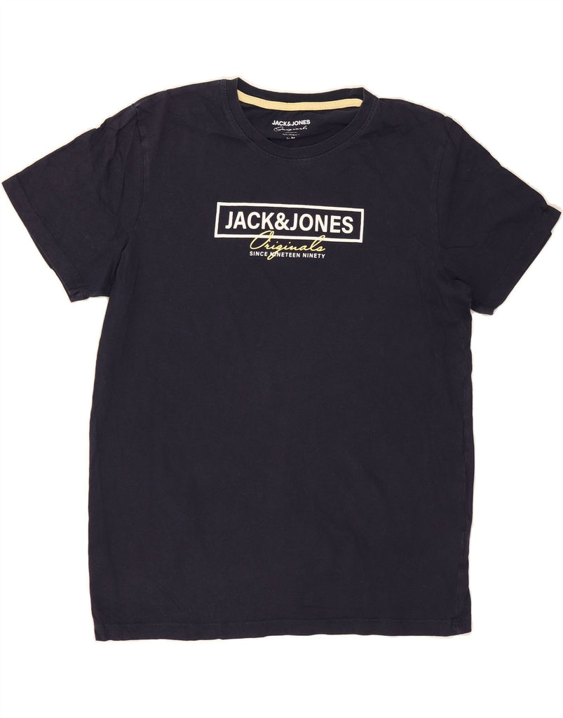 JACK & JONES Mens Graphic T-Shirt Top Medium Navy Blue Cotton Vintage Jack & Jones and Second-Hand Jack & Jones from Messina Hembry 