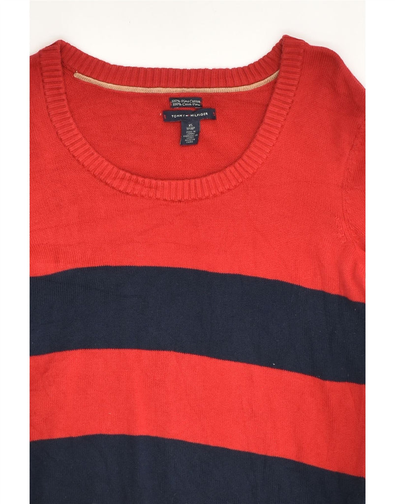 TOMMY HILFIGER Womens Boat Neck Jumper Sweater UK 6 XS Red Striped Cotton | Vintage Tommy Hilfiger | Thrift | Second-Hand Tommy Hilfiger | Used Clothing | Messina Hembry 