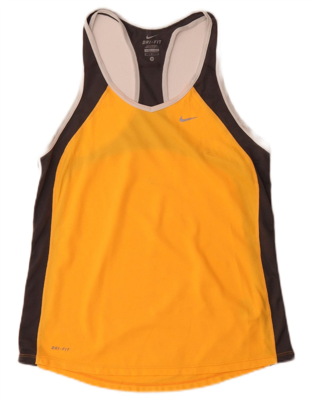 Nike Womens Dri Fit Vest Top UK 12 Medium Yellow Colourblock Polyester