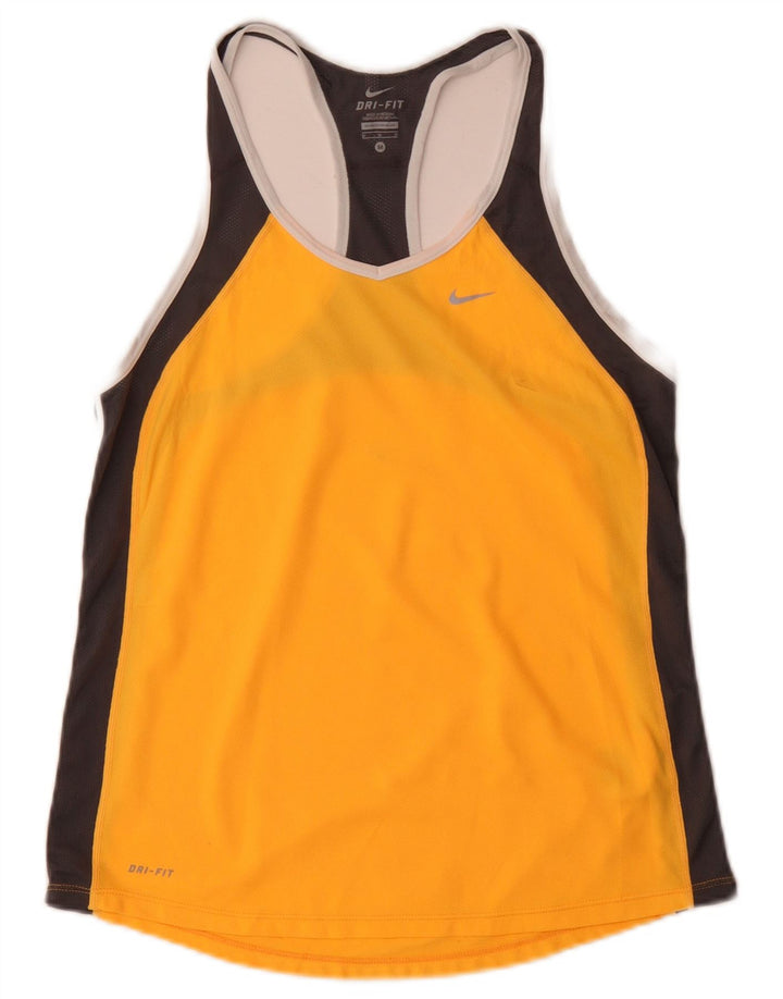 Nike Womens Dri Fit Vest Top UK 12 Medium Yellow Colourblock Polyester