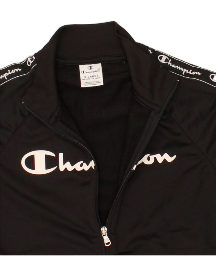 CHAMPION Boys Graphic Tracksuit Top Jacket 13-14 Years XL Black Polyester Vintage Champion and Second-Hand Champion from Messina Hembry 