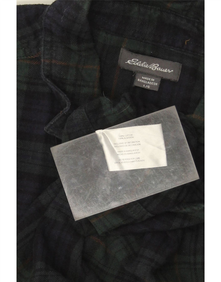 EDDIE BAUER Mens Flannel Shirt Large Navy Blue Check Cotton