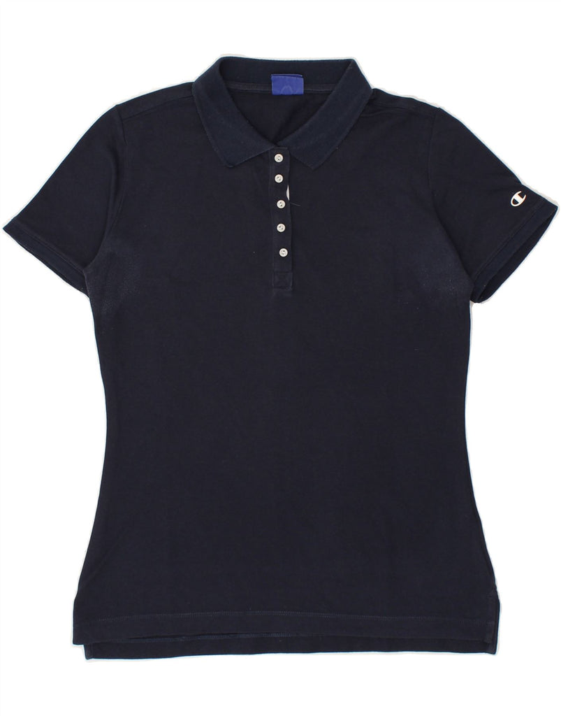 CHAMPION Womens Polo Shirt UK 12 Medium Navy Blue | Vintage Champion | Thrift | Second-Hand Champion | Used Clothing | Messina Hembry 