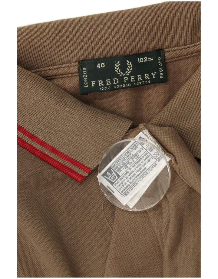 Fred Perry Mens Long Sleeve Polo Shirt Medium Beige Cotton