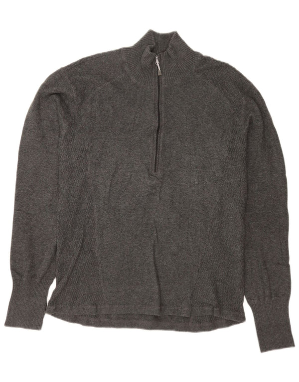 Eddie Bauer Womens Zip Neck Jumper Sweater UK 18 XL Grey Cotton