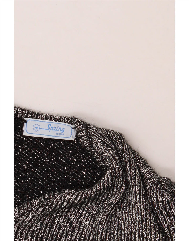 VINTAGE Womens Oversized V-Neck Jumper Sweater UK 10 Small Silver Vintage Vintage and Second-Hand Vintage from Messina Hembry 
