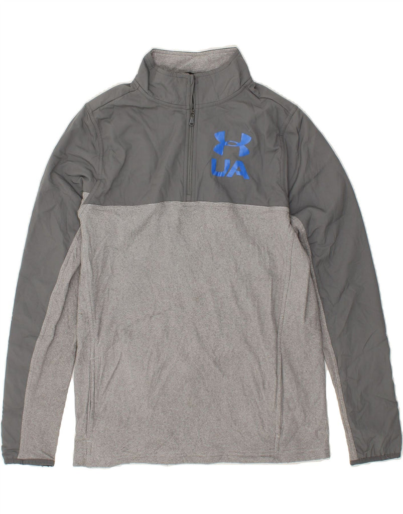 UNDER ARMOUR Boys Zip Neck Fleece Jumper 13-14 Years XL  Grey Colourblock | Vintage Under Armour | Thrift | Second-Hand Under Armour | Used Clothing | Messina Hembry 