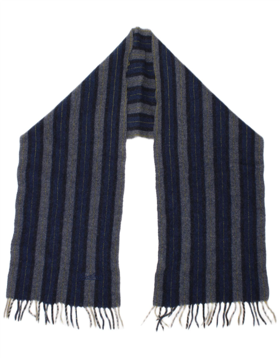 Borsalino Mens Rectangle Scarf One Size Blue Striped New Wool Classic