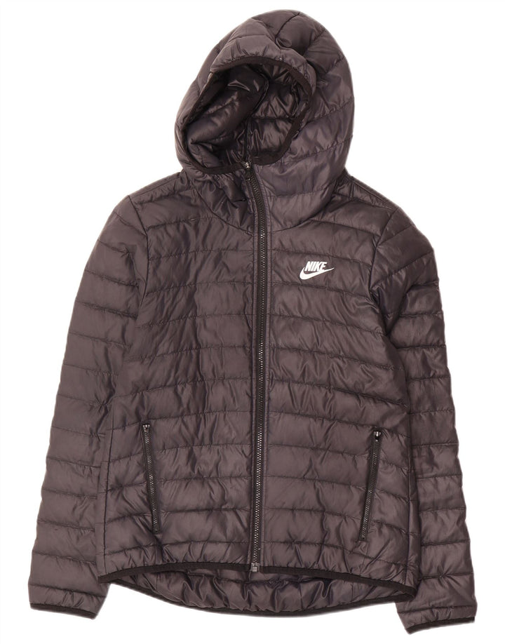 Nike Womens Hooded Padded Jacket UK 10 Small Black Polyester