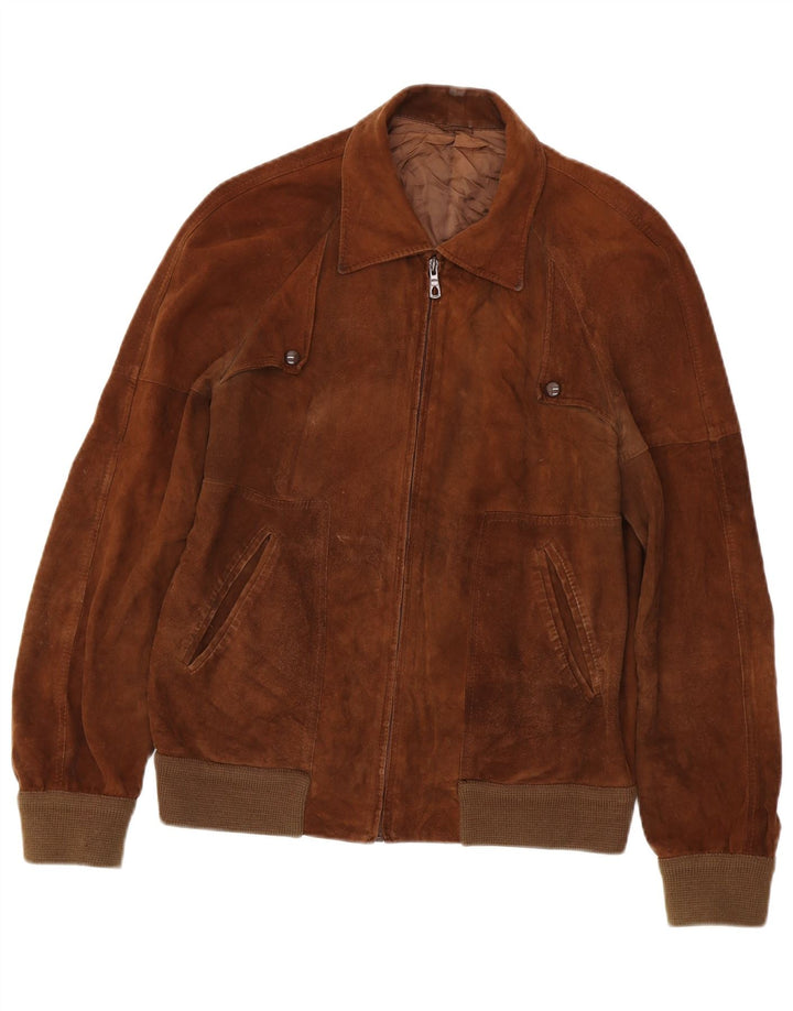 Vintage Mens Suede Bomber Jacket UK 38 Medium Brown