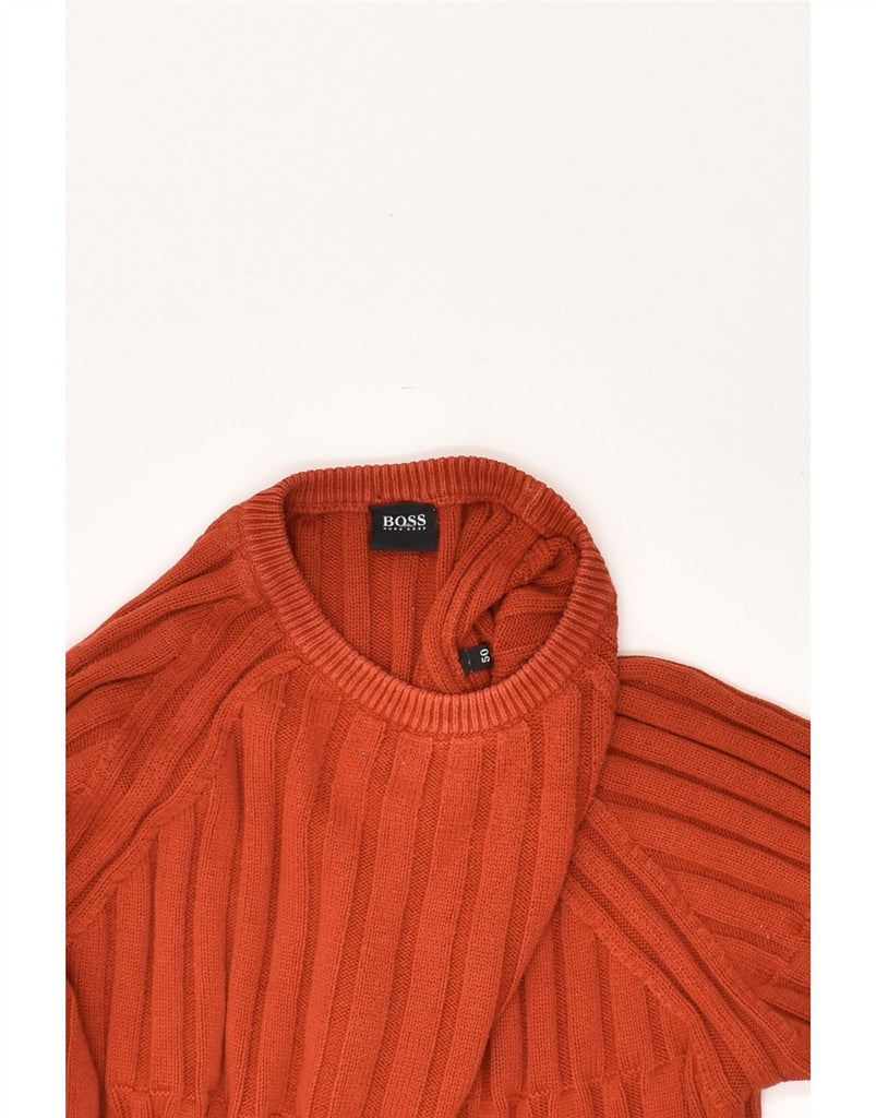 HUGO BOSS Mens Crew Neck Jumper Sweater IT 50 Medium Orange Cotton Vintage Hugo Boss and Second-Hand Hugo Boss from Messina Hembry 