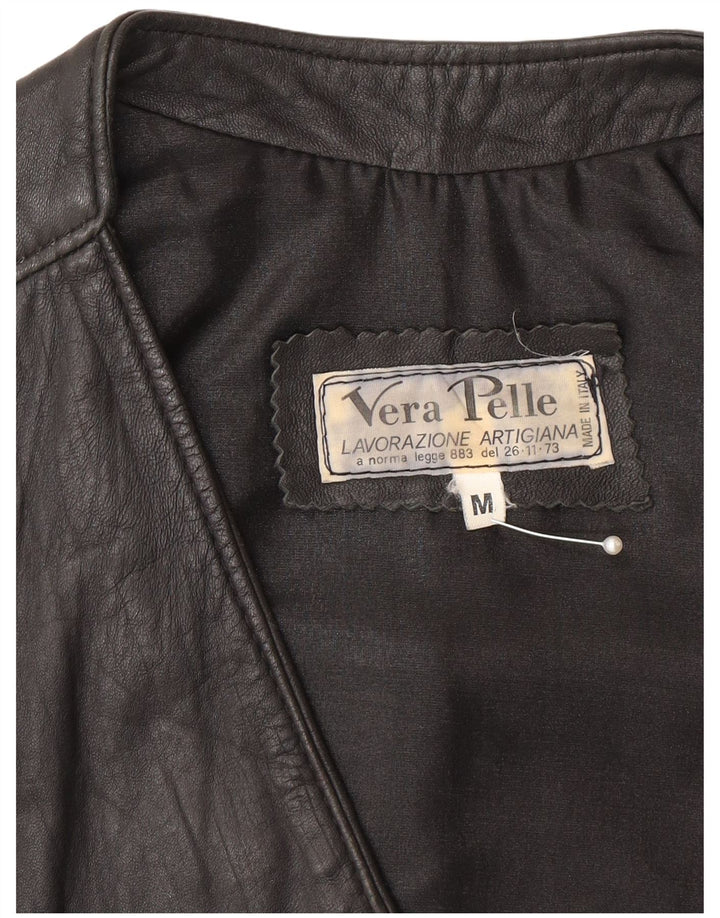 Vintage Mens Waistcoat Medium Black Leather