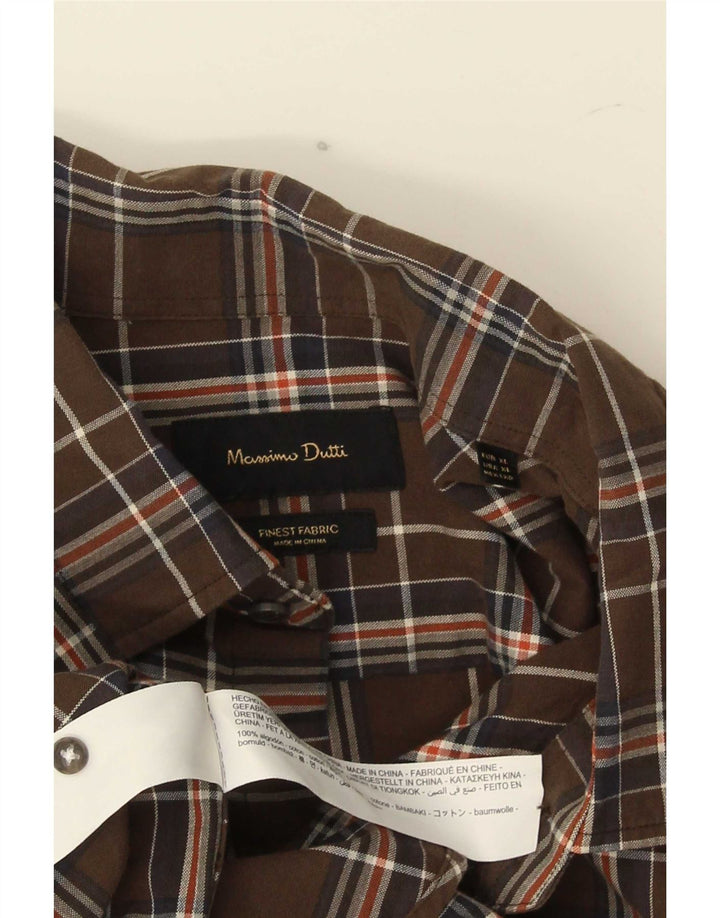 Massimo Dutti Mens Shirt XL Brown Check Cotton