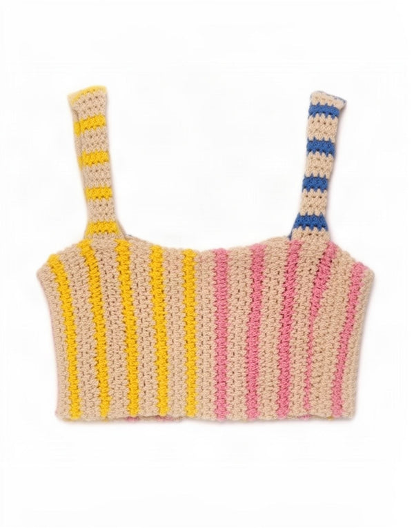 Zara Womens Sleeveless Knit Crop Top UK 10 Small Multicoloured Striped