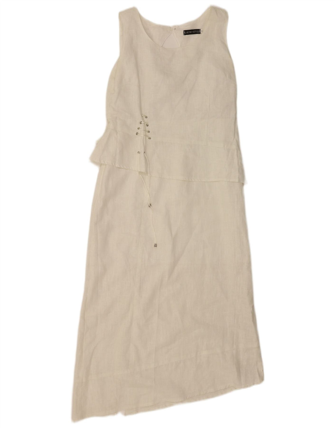 Vintage Womens Sleeveless Asymmetrical Dress IT 44 Medium White Linen