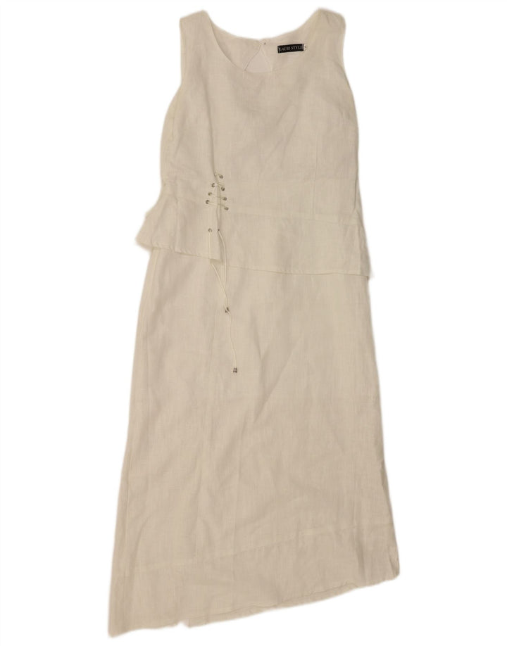 Vintage Womens Sleeveless Asymmetrical Dress IT 44 Medium White Linen