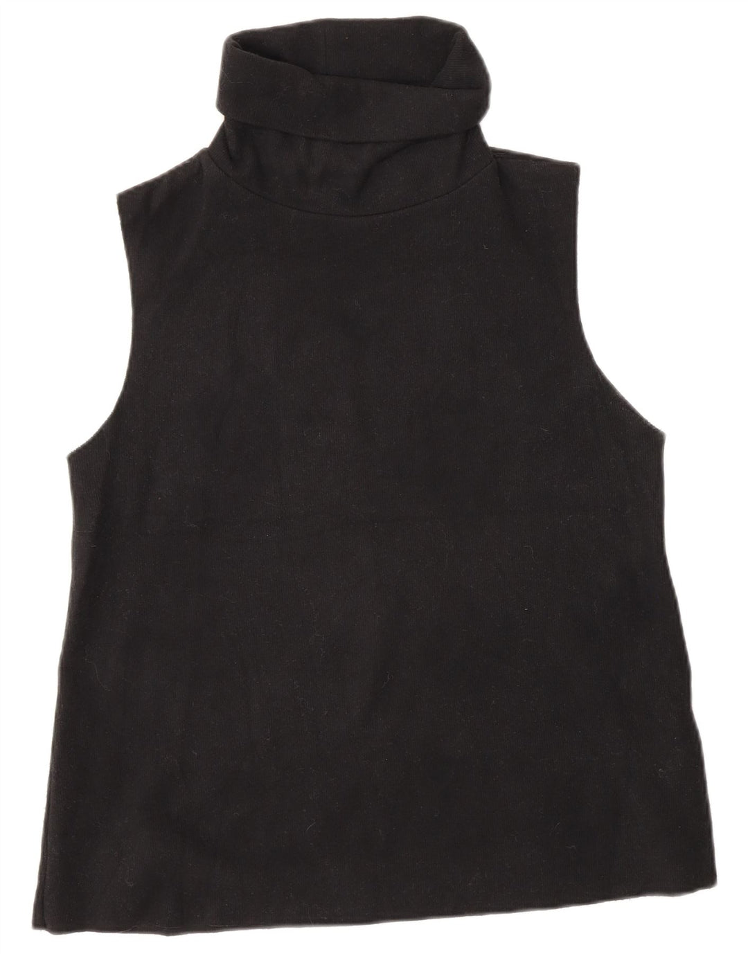 Zara Womens Roll Neck Vest Top UK 12 Medium Black Cotton