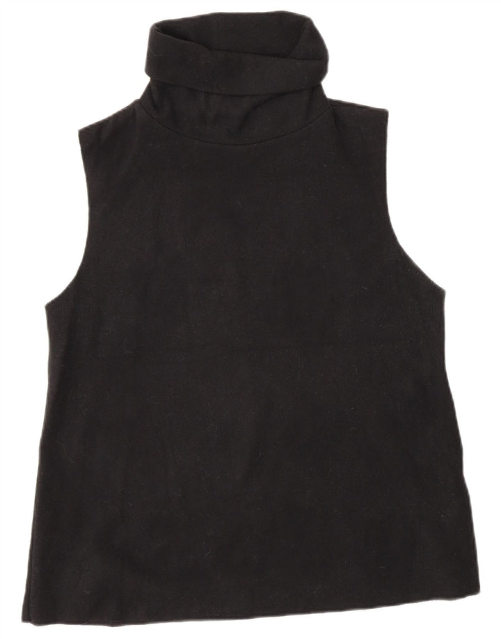 Zara Womens Roll Neck Vest Top UK 12 Medium Black Cotton